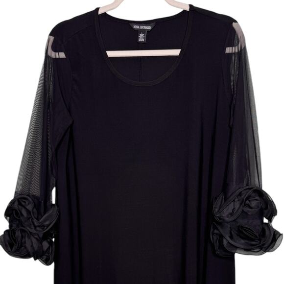 Nina Leonard Black Mesh Sleeve with Ruffle Cuff Dress Size Large - Picture 3 of 6
